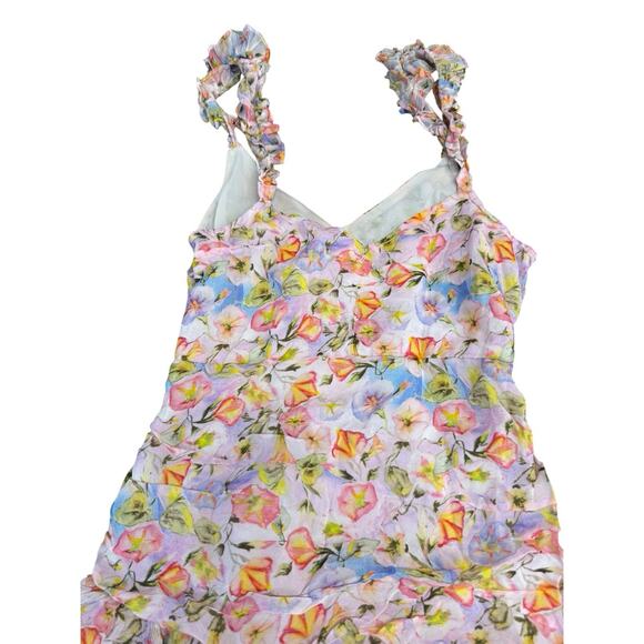 LoveShackFancy Desra Floral Ruffle Mini Dress 100% Viscose Lined Pink XS - Picture 9 of 14